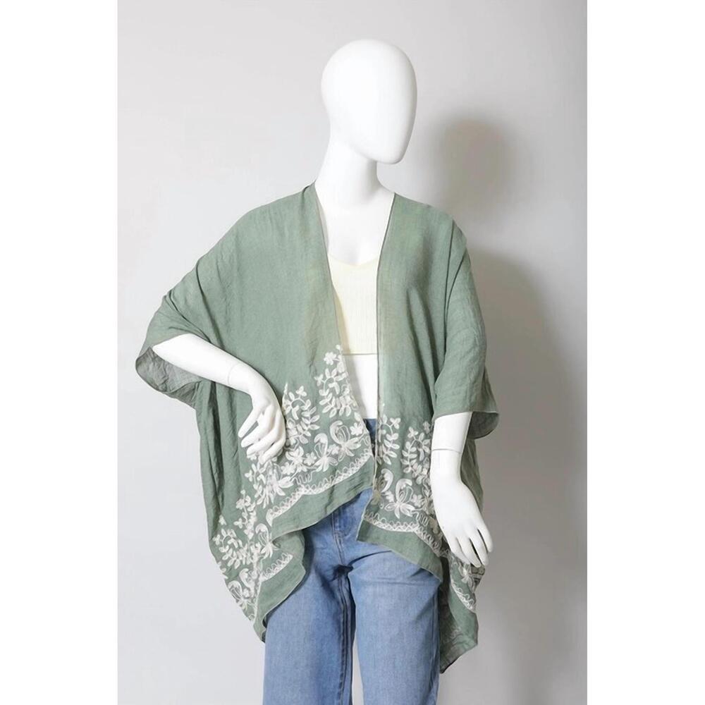 NEW LETO women's lightweight floral embroidered tassels boho festival kimono wra